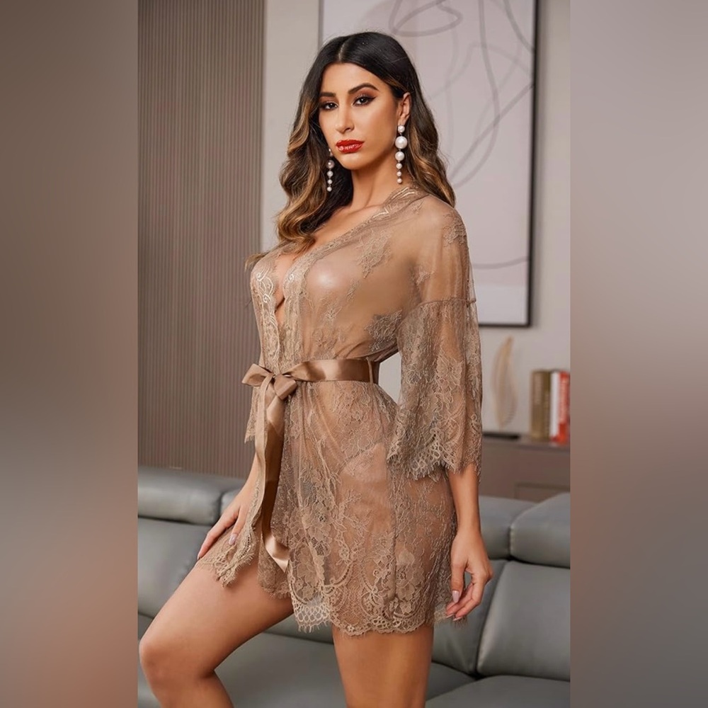 Avidlove Lace Kimono Robe Babydoll Lingerie Mesh
Nightgown Khaki